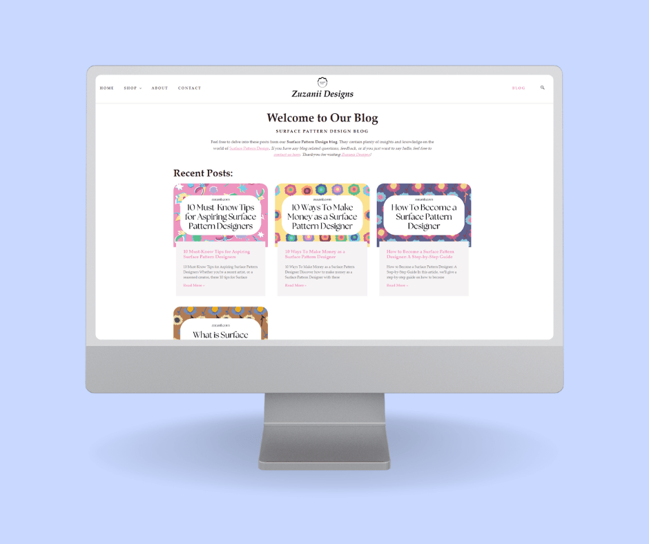 Image preview of 'Zuzanii Designs' Blog (zuzanii.com/blog), a blog I built from the ground up using WordPress.